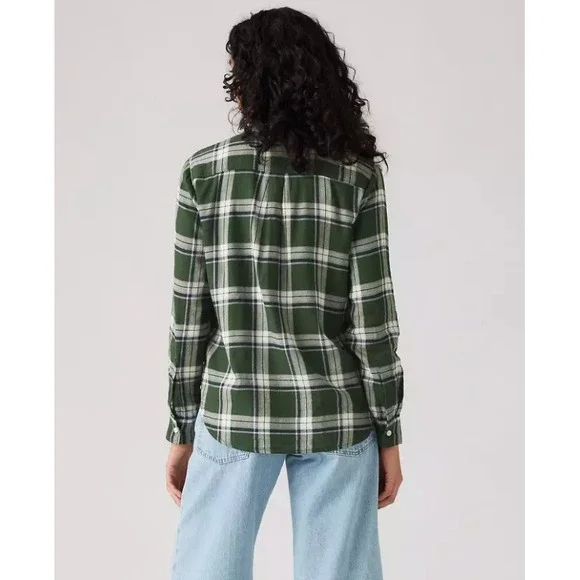 Levi's Relaxed Fit Harriet Plaid Flannel Shirt Green Large New With Tags - Picture 2 of 9